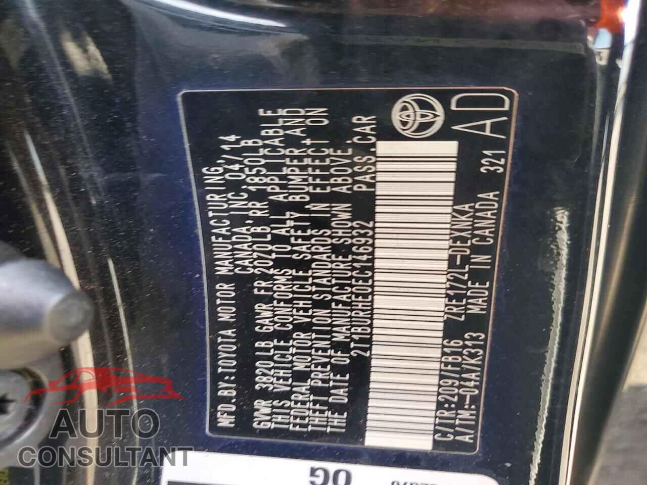 TOYOTA COROLLA 2014 - 2T1BURHE0EC146932