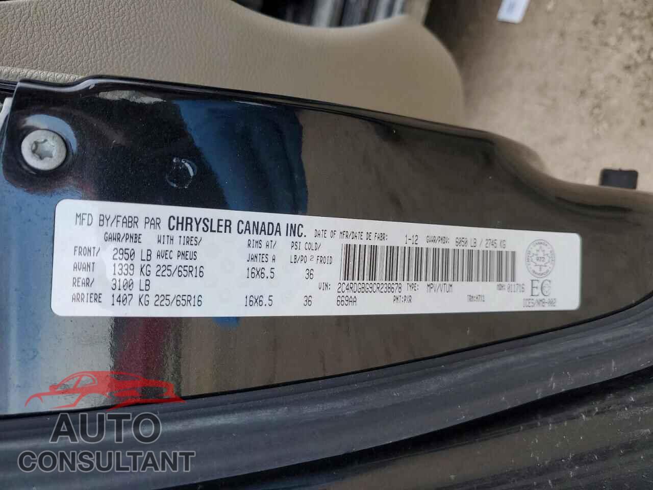 DODGE CARAVAN 2012 - 2C4RDGBG9CR238678