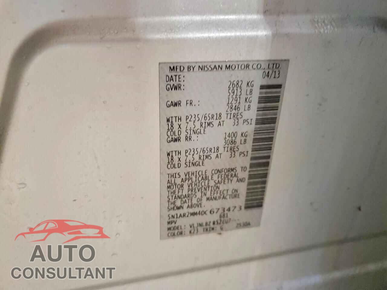 NISSAN PATHFINDER 2013 - 5N1AR2MM4DC673473
