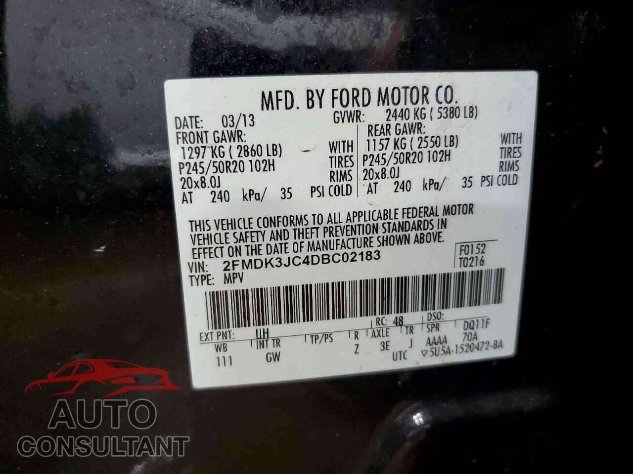 FORD EDGE 2013 - 2FMDK3JC4DBC02183