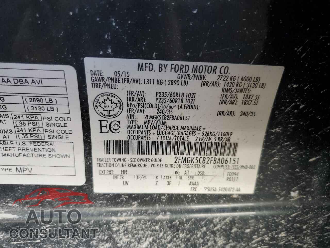 FORD FLEX 2015 - 2FMGK5C82FBA06151