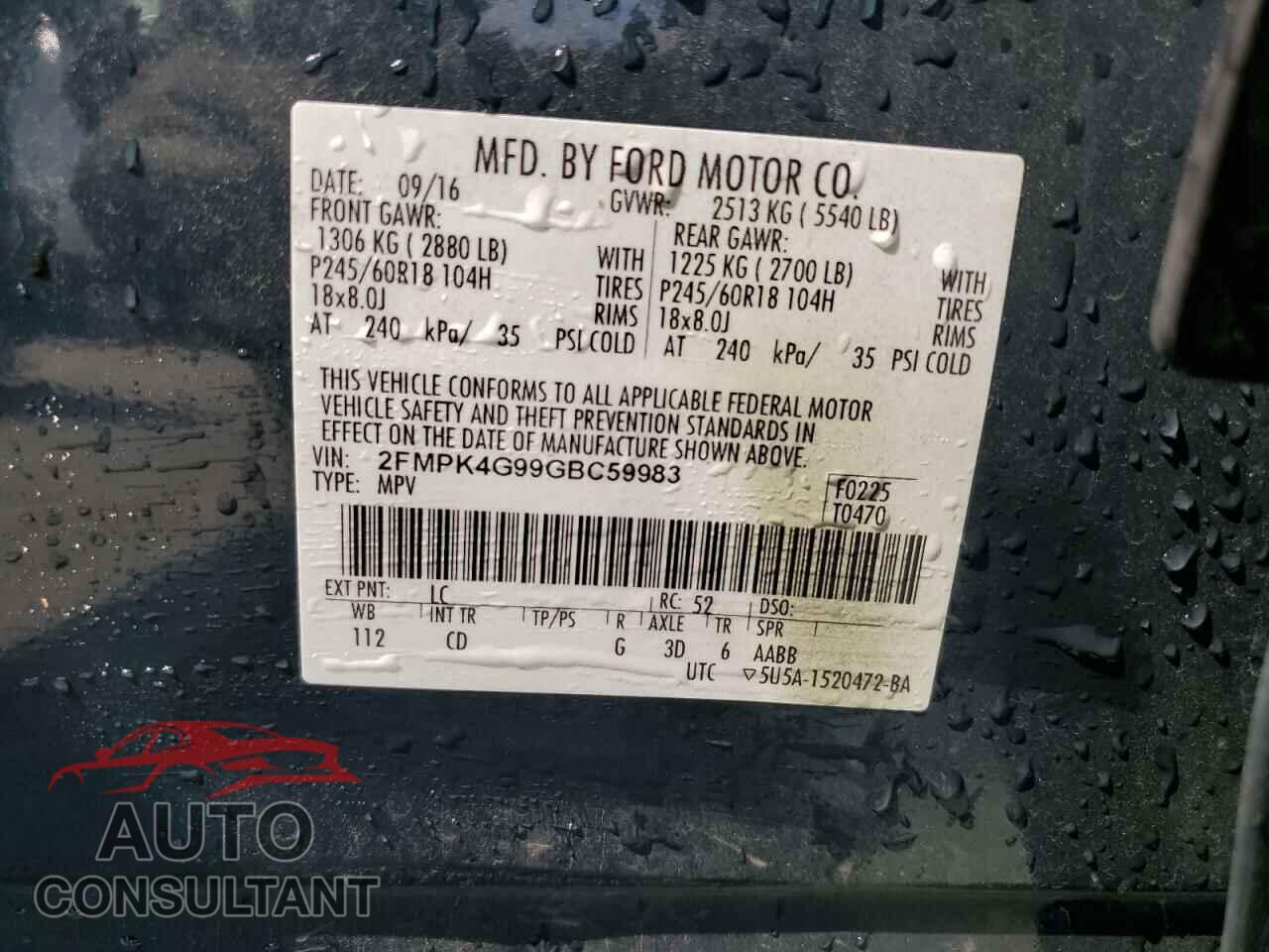 FORD EDGE 2016 - 2FMPK4G99GBC59983