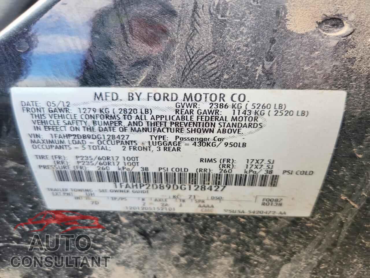 FORD TAURUS 2013 - 1FAHP2D89DG128427