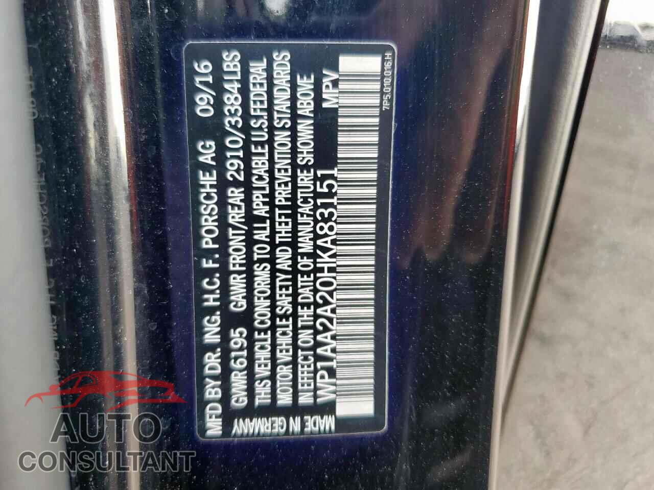 PORSCHE CAYENNE 2017 - WP1AA2A20HKA83151