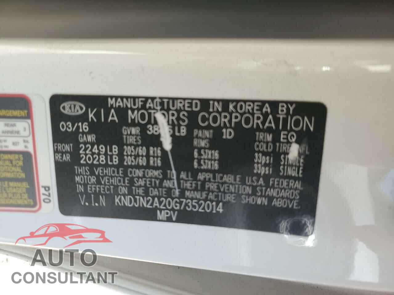 KIA SOUL 2016 - KNDJN2A20G7352014