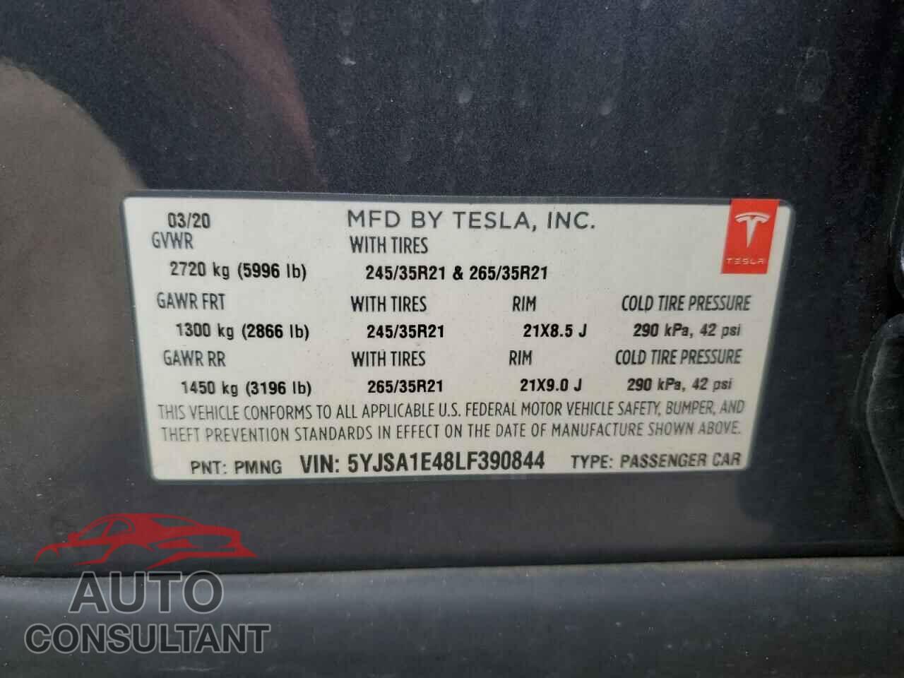 TESLA MODEL S 2020 - 5YJSA1E48LF390844