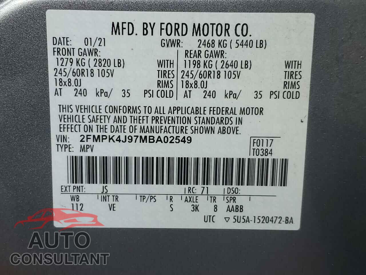 FORD EDGE 2021 - 2FMPK4J97MBA02549