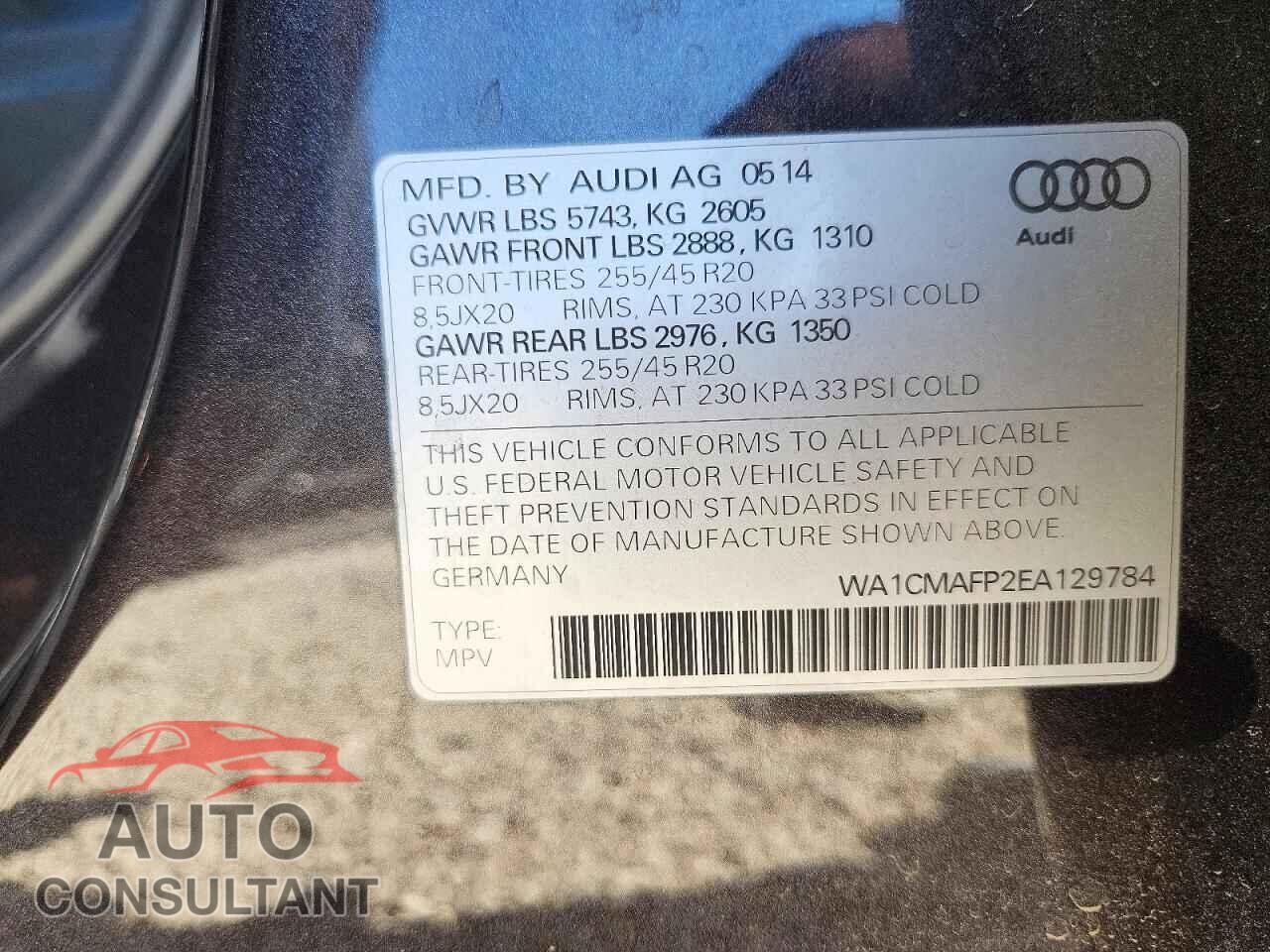 AUDI Q5 2014 - WA1CMAFP2EA129784