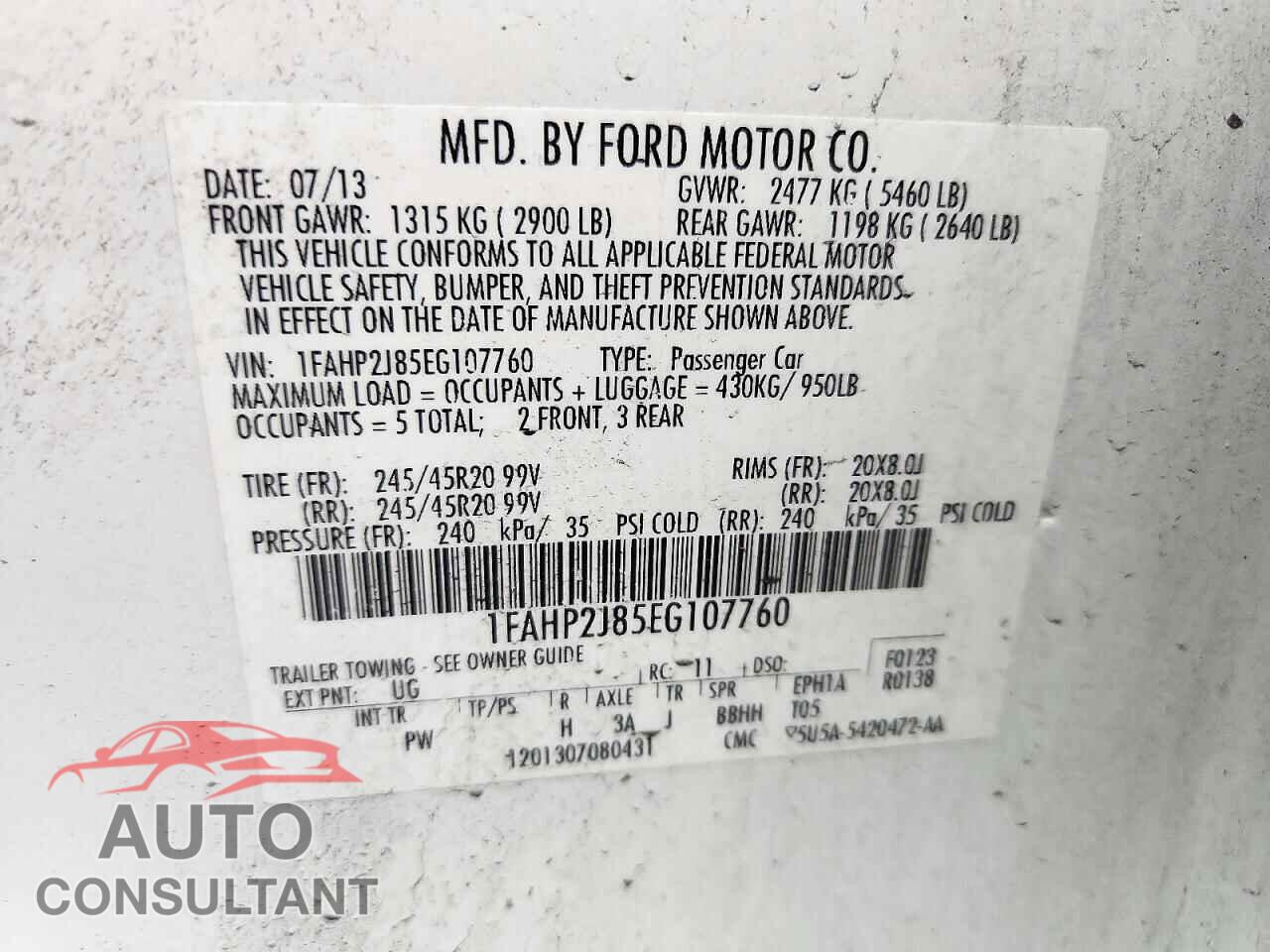 FORD TAURUS 2014 - 1FAHP2J85EG107760