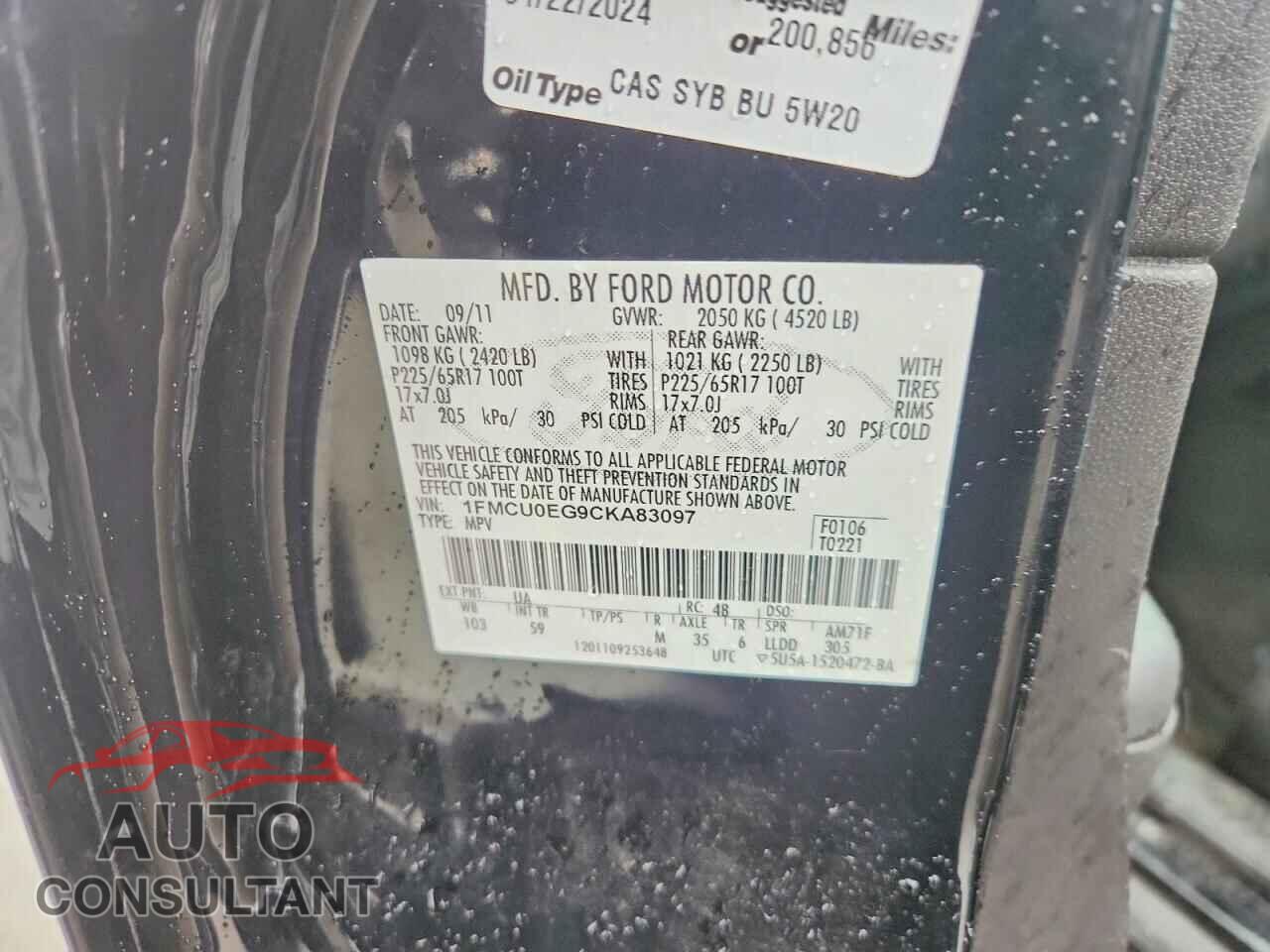 FORD ESCAPE 2012 - 1FMCU0EG9CKA83097