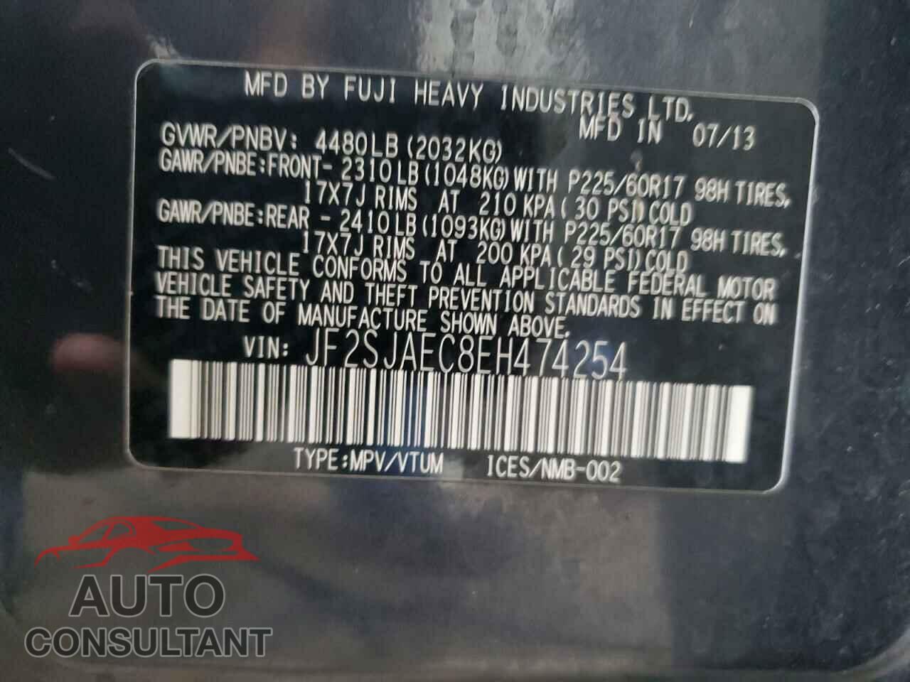 SUBARU FORESTER 2014 - JF2SJAEC8EH474254