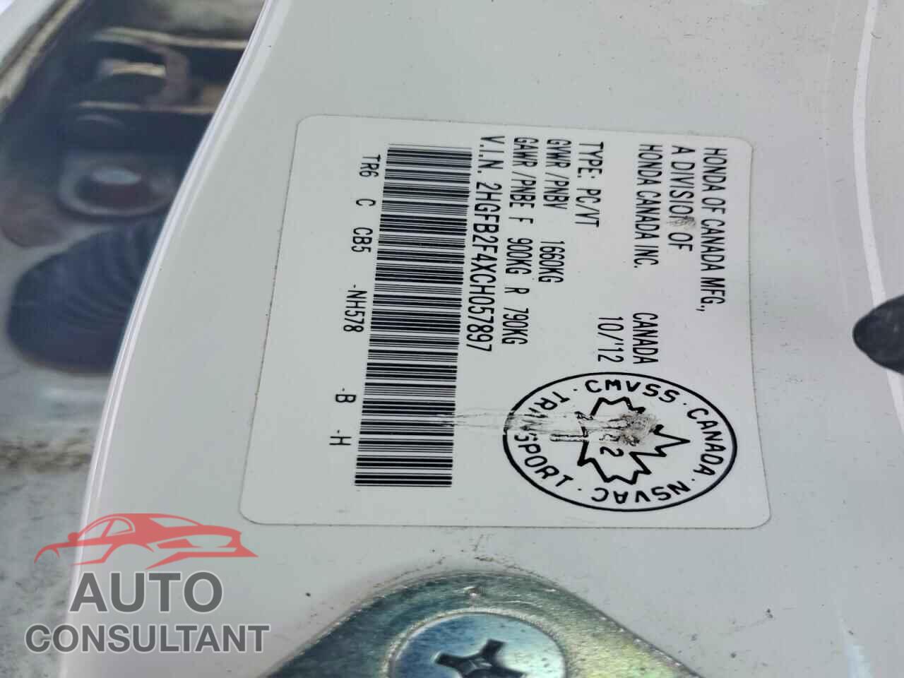 HONDA CIVIC 2012 - 2HGFB2F4XCH057897