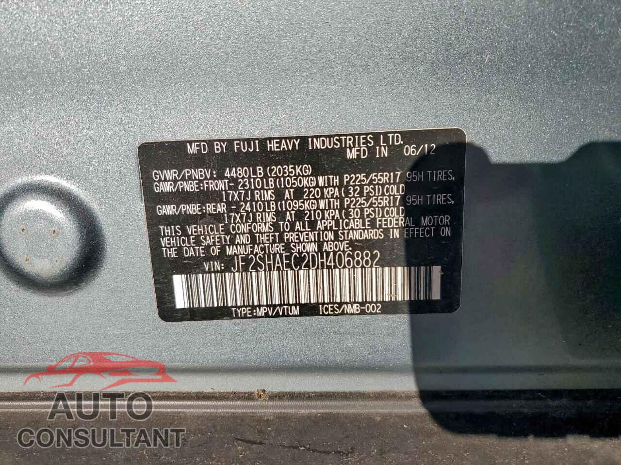 SUBARU FORESTER 2013 - JF2SHAEC2DH406882