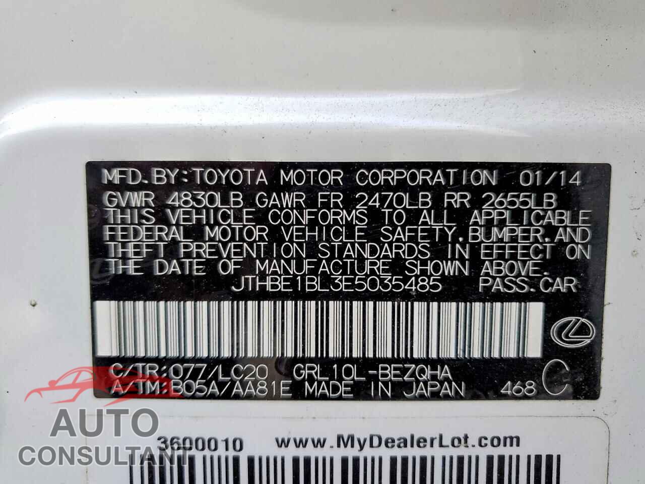 LEXUS GS350 2014 - JTHBE1BL3E5035485