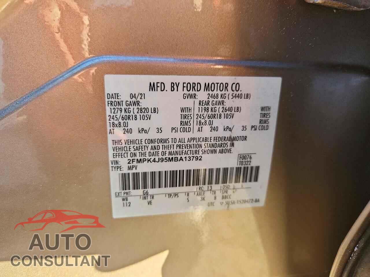 FORD EDGE 2021 - 2FMPK4J95MBA13792