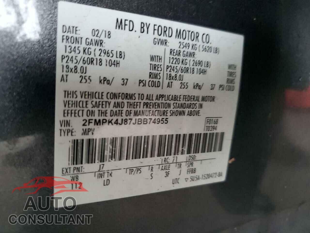 FORD EDGE 2018 - 2FMPK4J87JBB74955