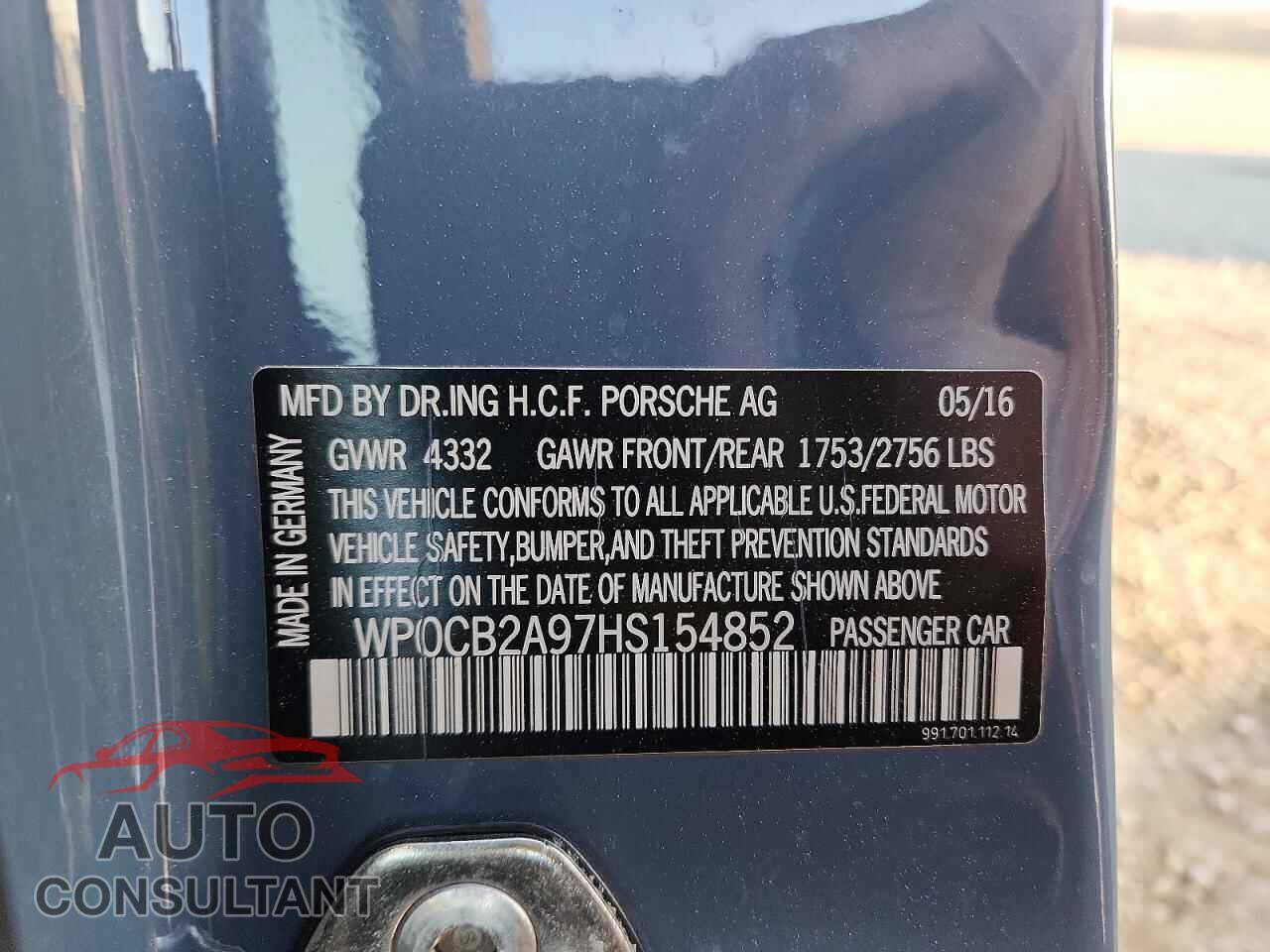PORSCHE 911 2017 - WP0CB2A97HS154852