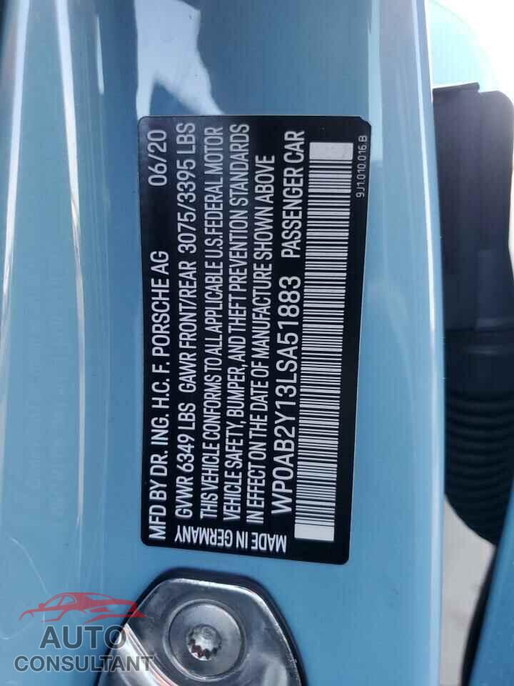 PORSCHE TAYCAN 2020 - WP0AB2Y13LSA51883