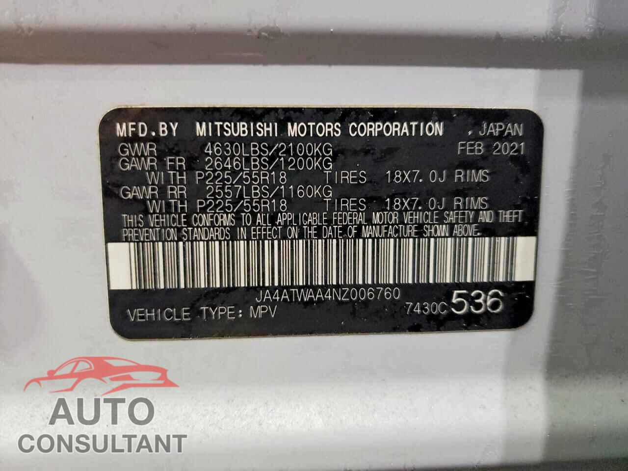 MITSUBISHI ECLIPSE 2022 - JA4ATWAA4NZ006760
