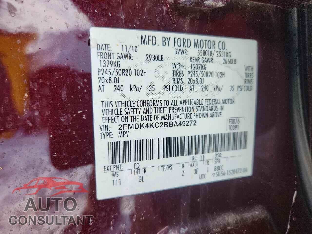 FORD EDGE 2011 - 2FMDK4KC2BBA49272