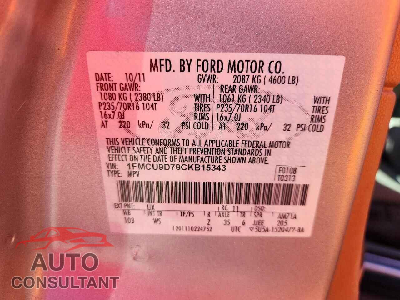 FORD ESCAPE 2012 - 1FMCU9D79CKB15343