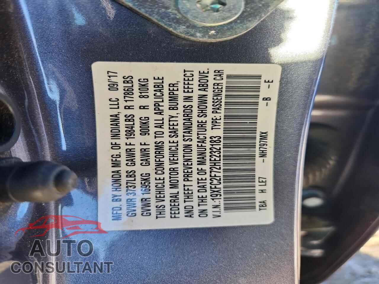 HONDA CIVIC 2017 - 19XFC2F72HE232183