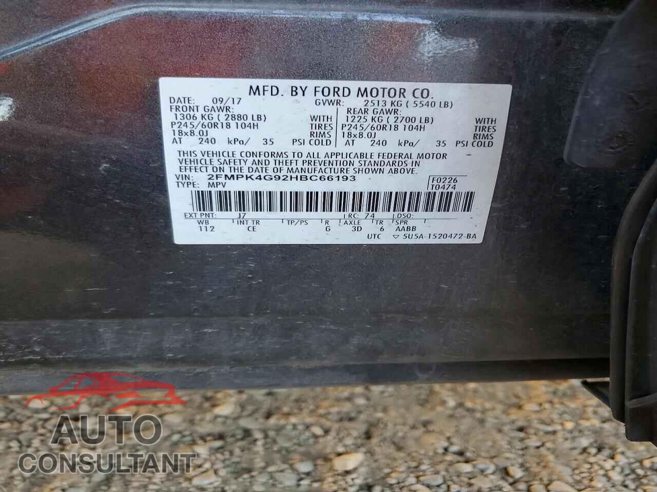 FORD EDGE 2017 - 2FMPK4G92HBC66193