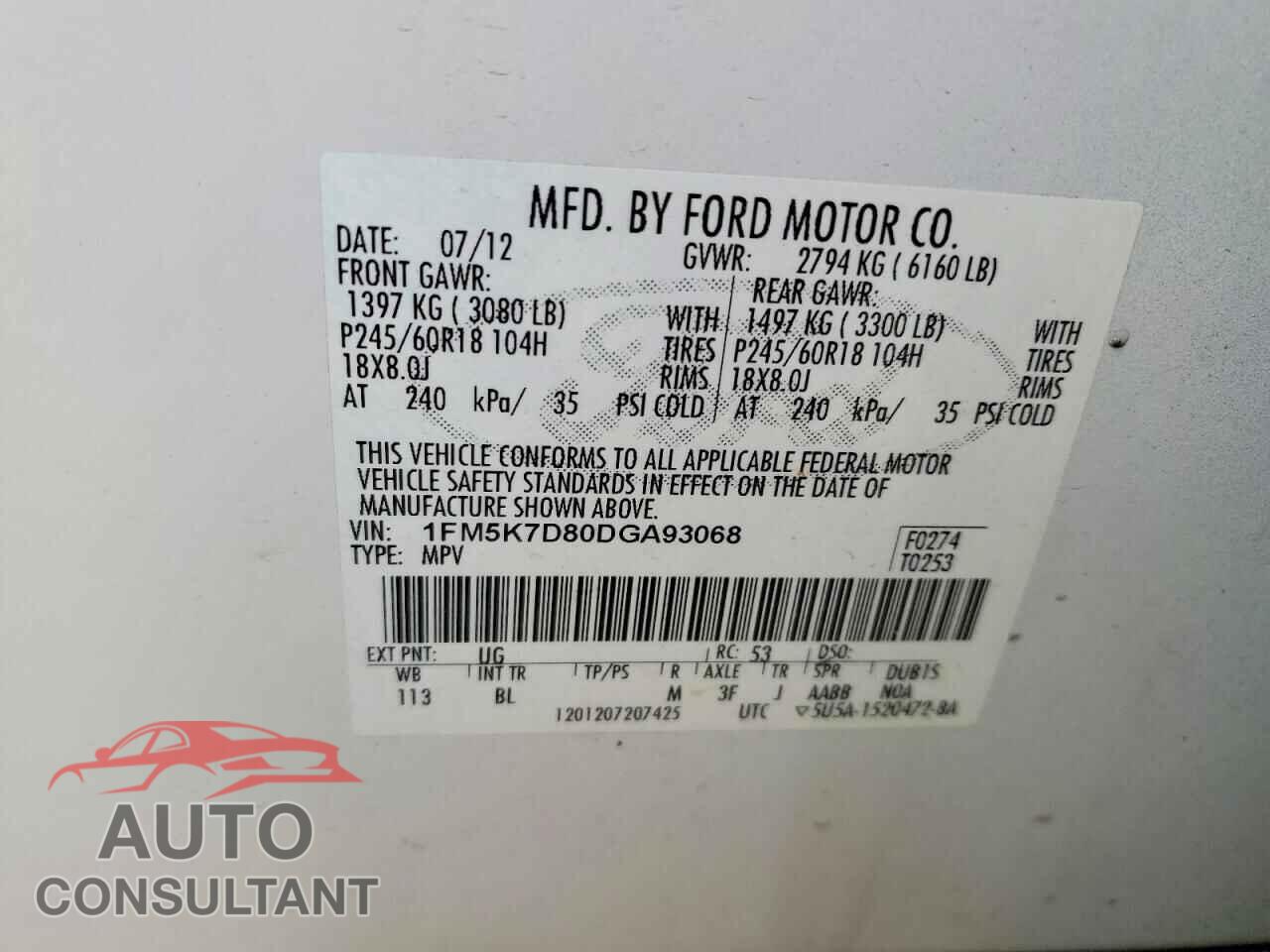 FORD EXPLORER 2013 - 1FM5K7D80DGA93068