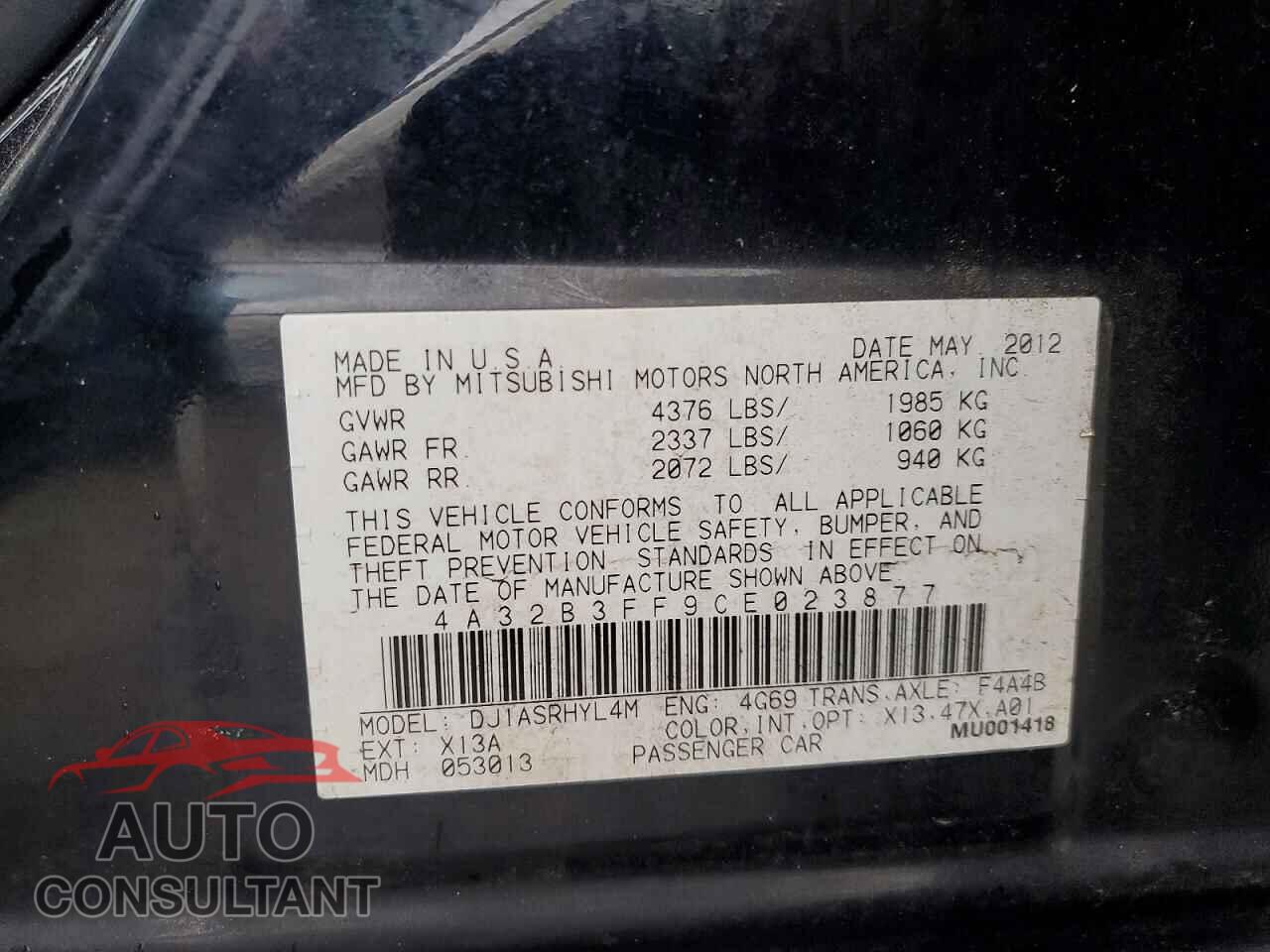 MITSUBISHI GALANT 2012 - 4A32B3FF9CE023877