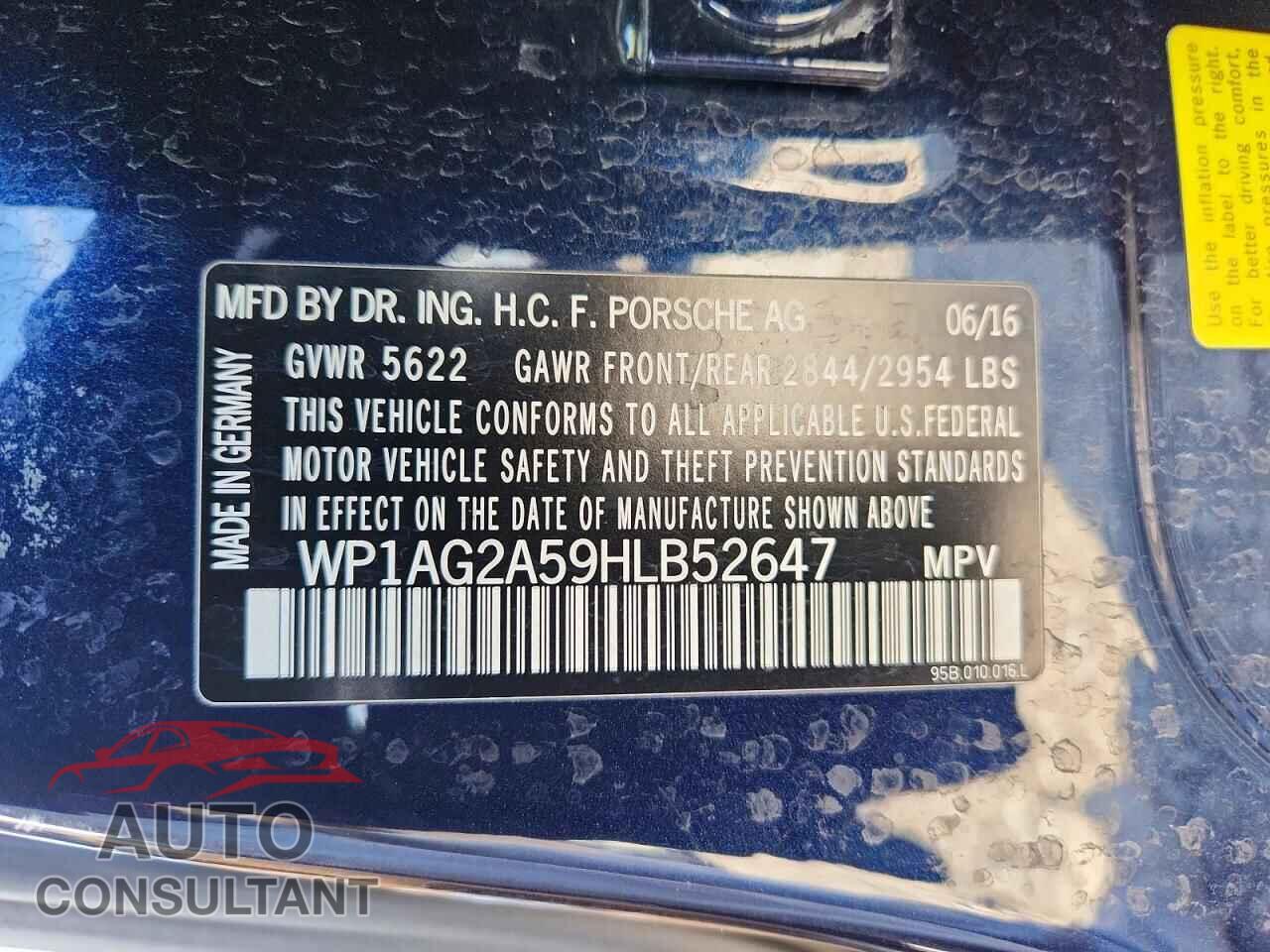 PORSCHE MACAN 2017 - WP1AG2A59HLB52647