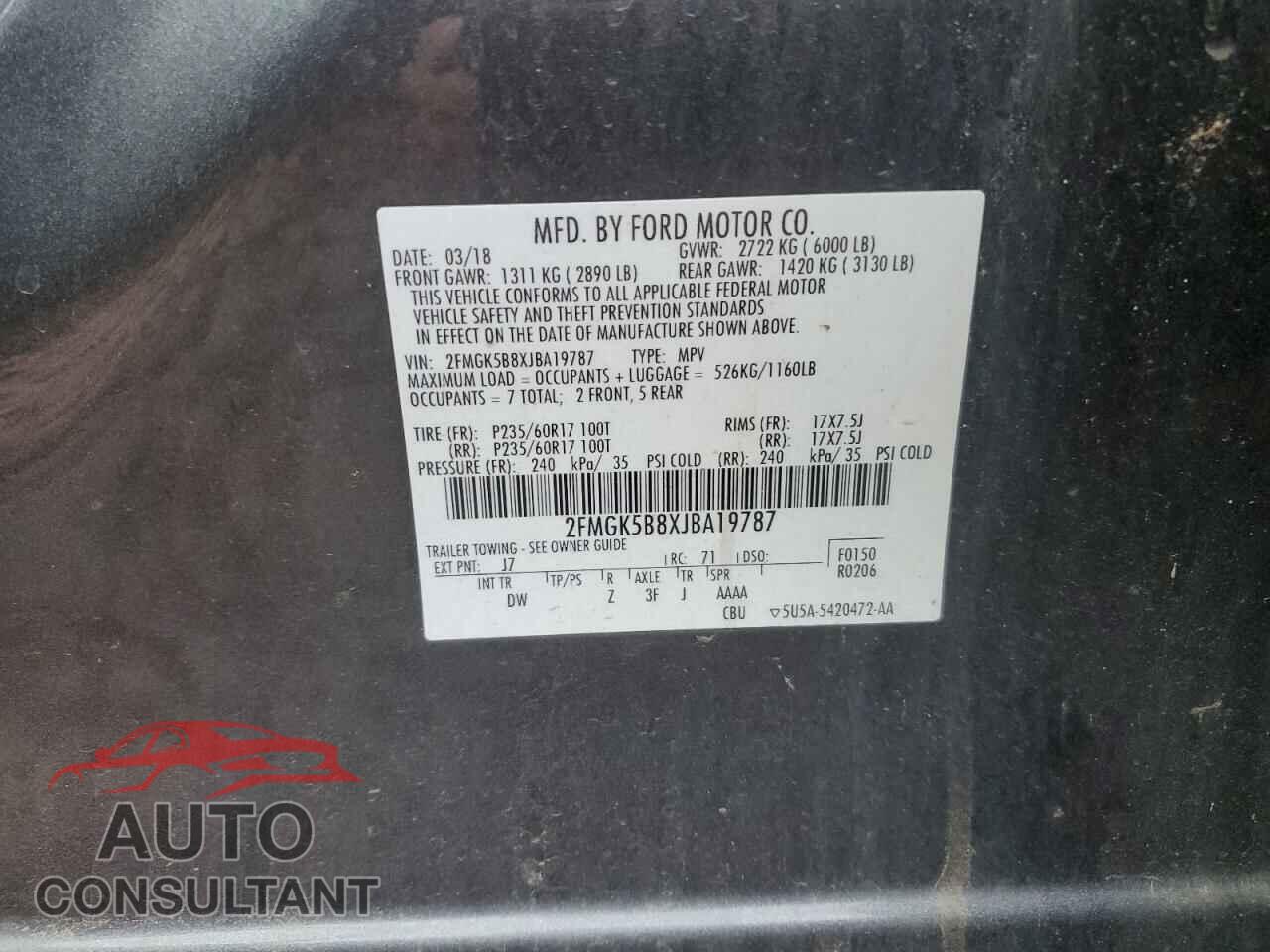 FORD FLEX 2018 - 2FMGK5B8XJBA19787