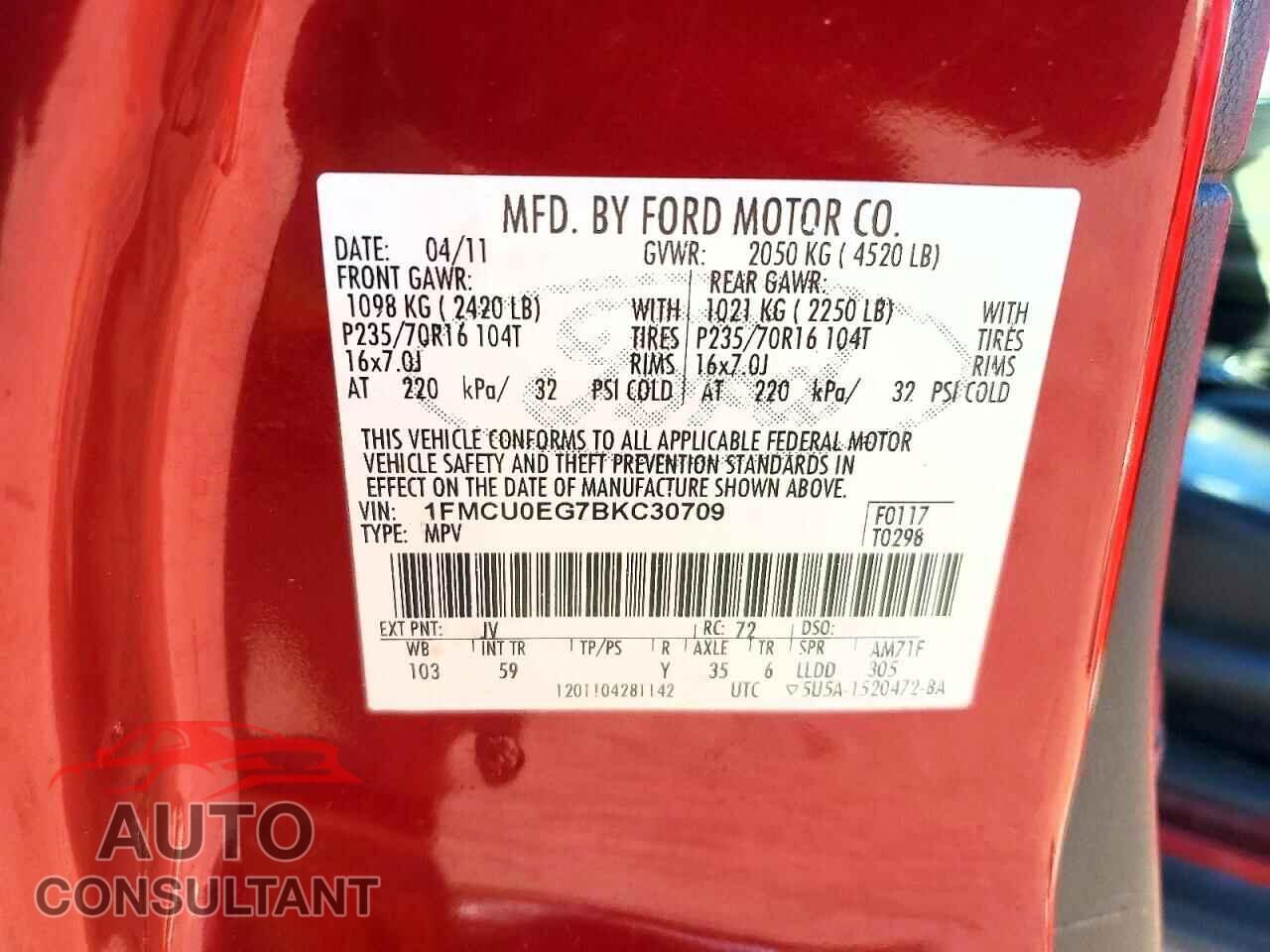 FORD ESCAPE 2011 - 1FMCU0EG7BKC30709