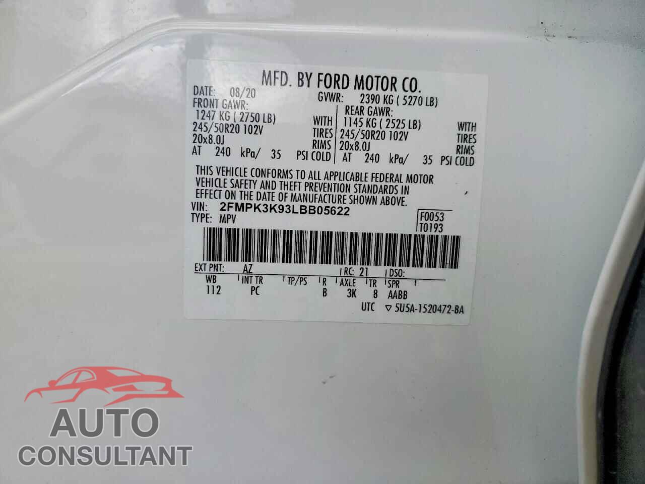 FORD EDGE 2020 - 2FMPK3K93LBB05622