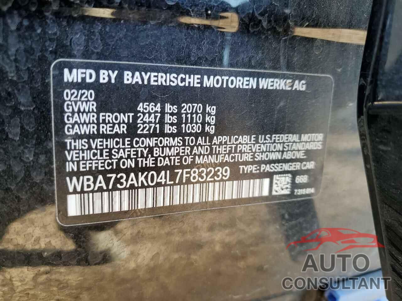 BMW 2 SERIES 2020 - WBA73AK04L7F83239