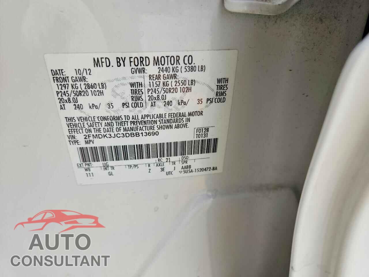 FORD EDGE 2013 - 2FMDK3JC3DBB13690