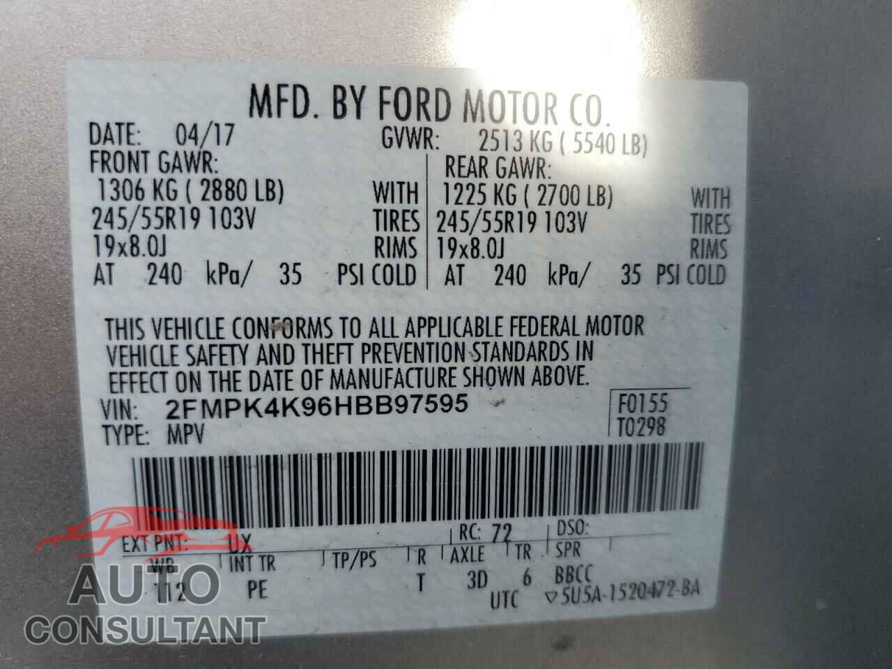 FORD EDGE 2017 - 2FMPK4K96HBB97595