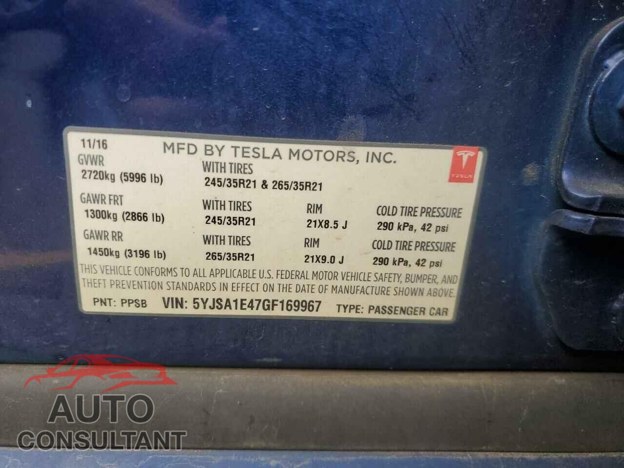 TESLA MODEL S 2016 - 5YJSA1E47GF169967