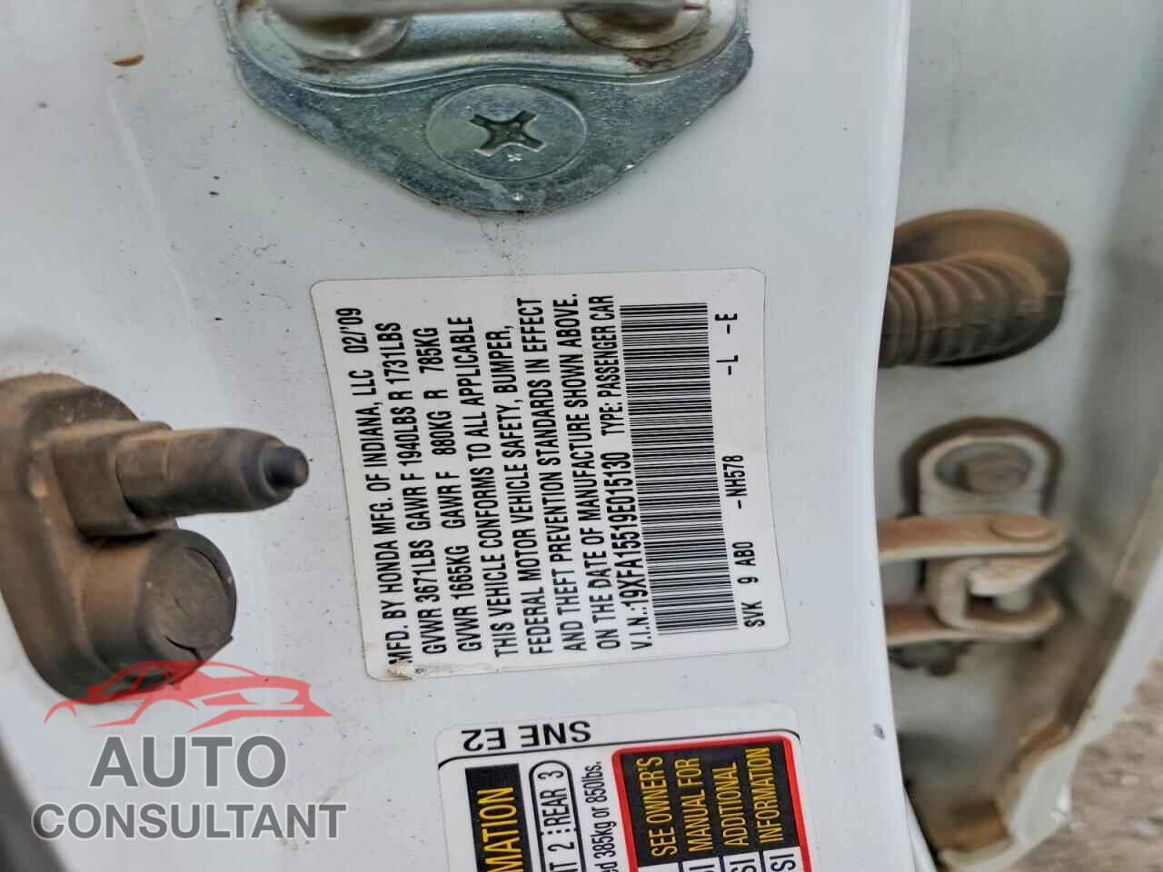 HONDA CIVIC 2009 - 19XFA15519E015130