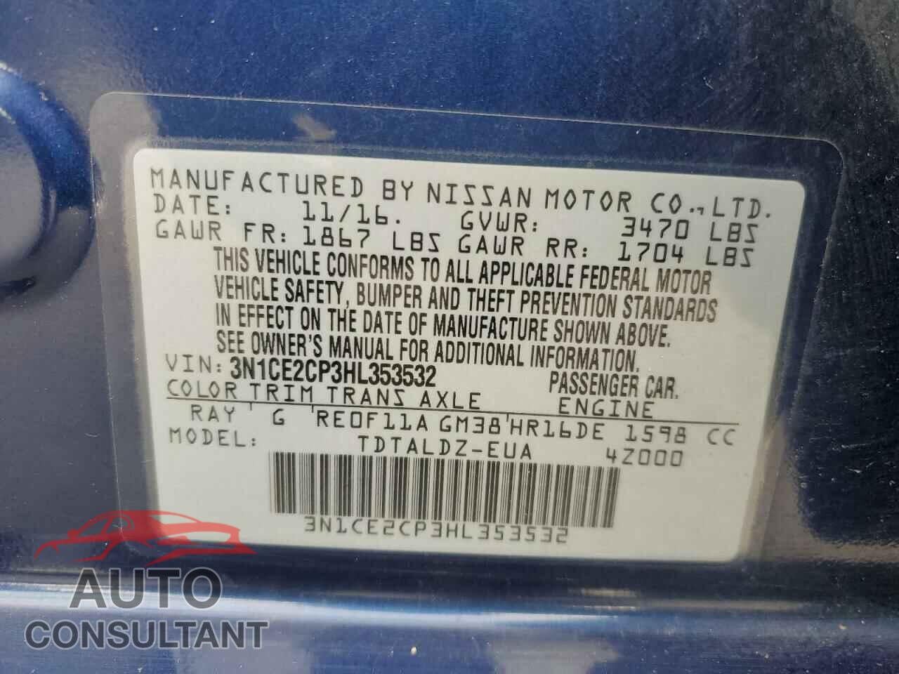NISSAN VERSA 2017 - 3N1CE2CP3HL353532