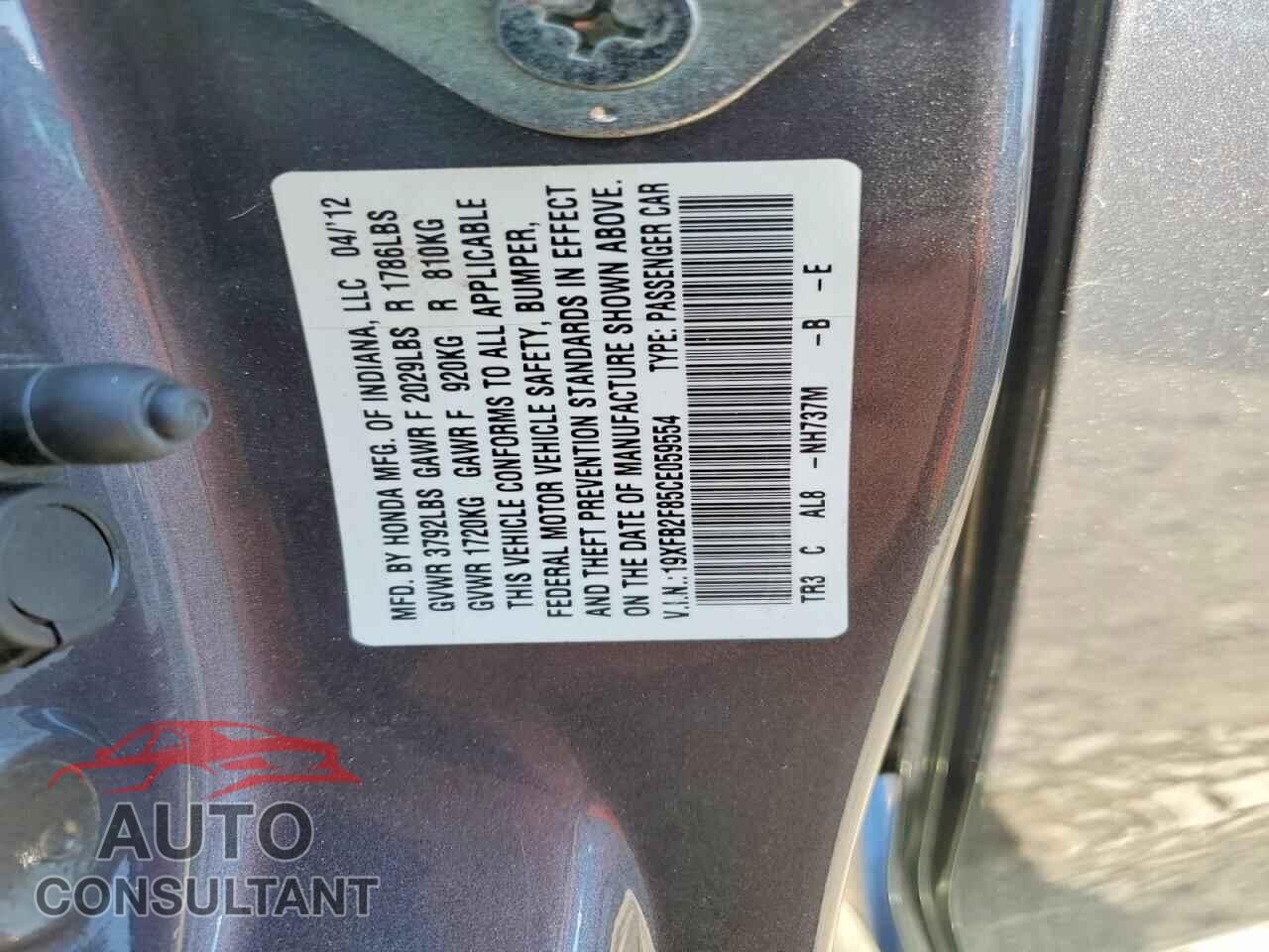 HONDA CIVIC 2012 - 19XFB2F85CE059554