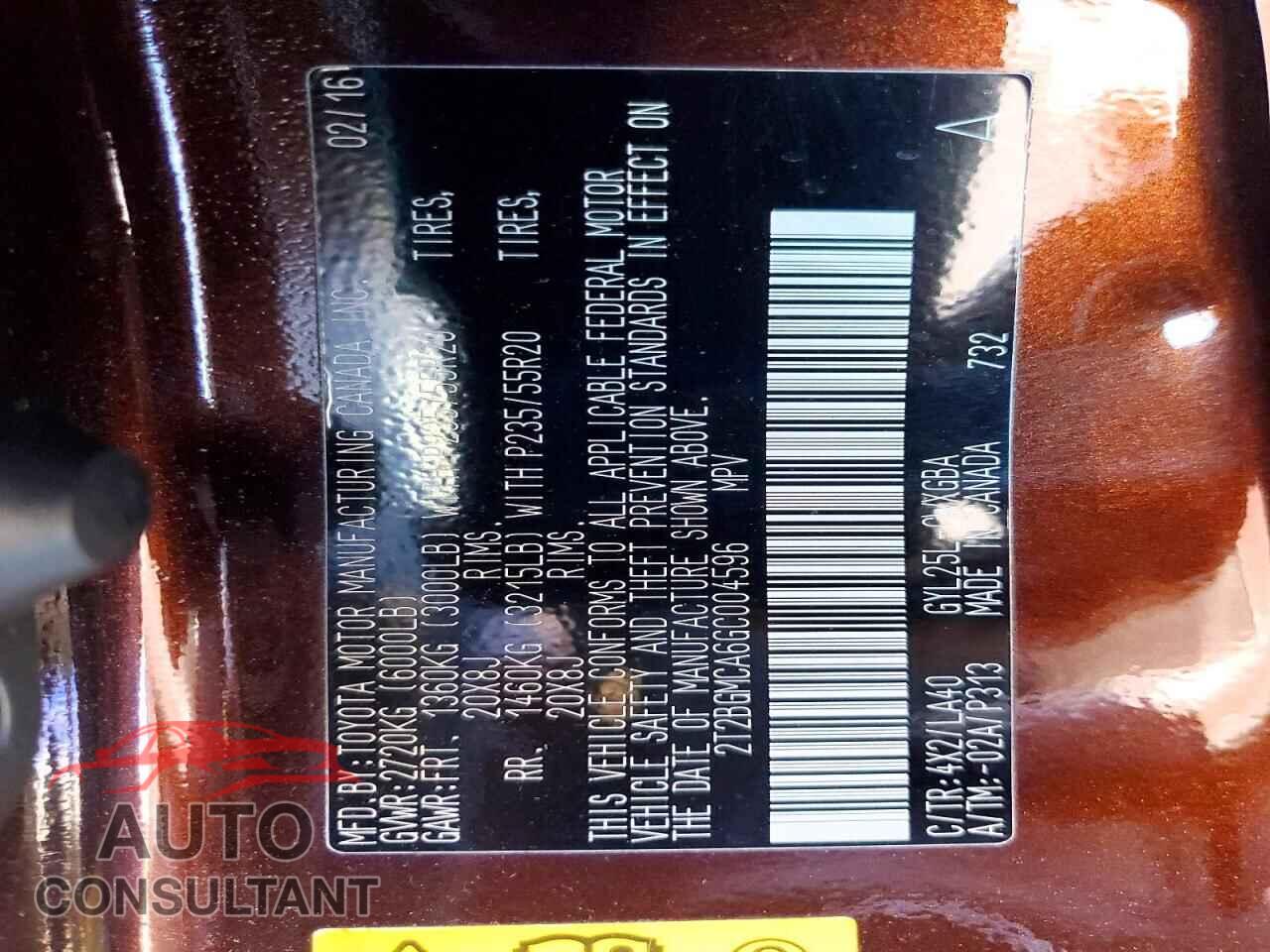 LEXUS RX450 2016 - 2T2BGMCA6GC004596