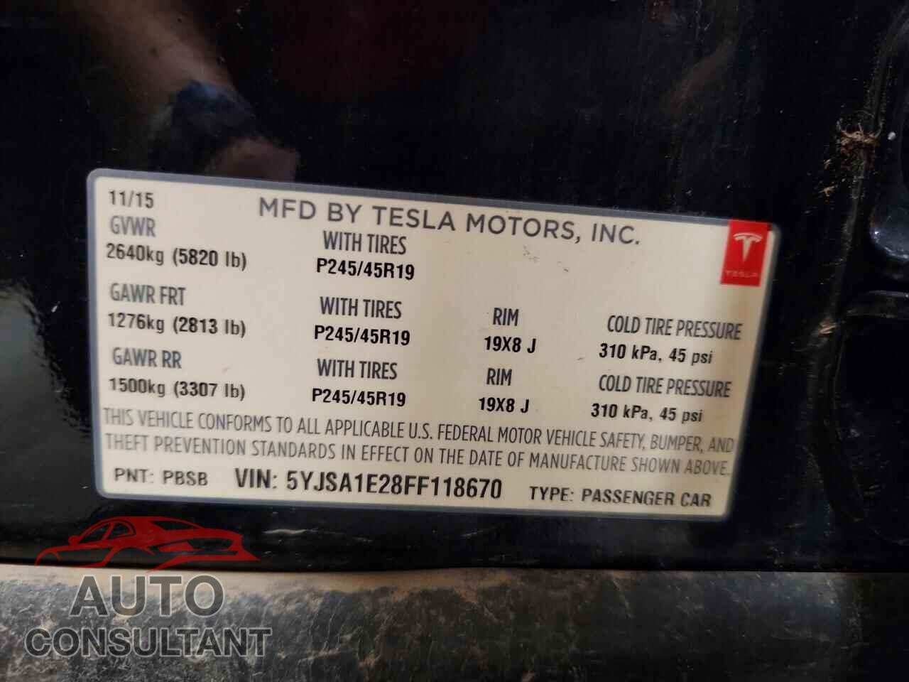 TESLA MODEL S 2015 - 5YJSA1E28FF118670
