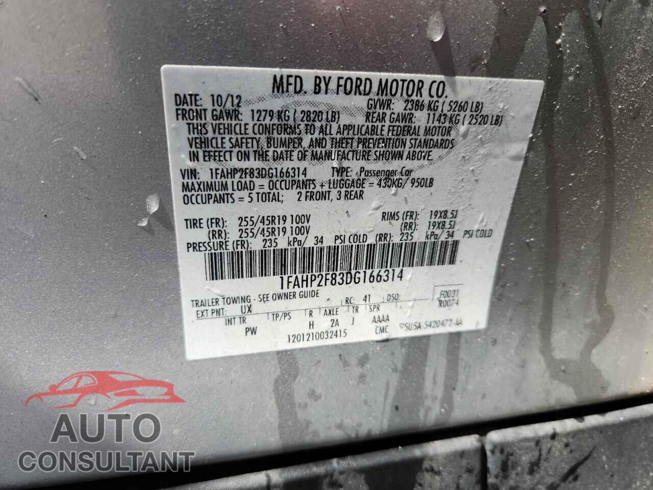 FORD TAURUS 2013 - 1FAHP2F83DG166314