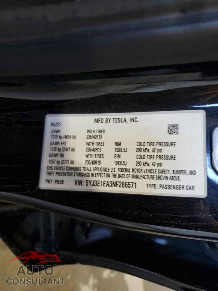 TESLA MODEL 3 2022 - 5YJ3E1EA3NF286571