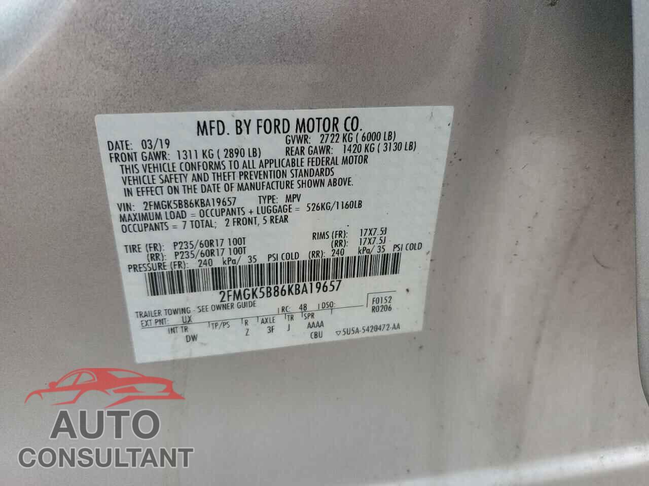 FORD FLEX 2019 - 2FMGK5B86KBA19657