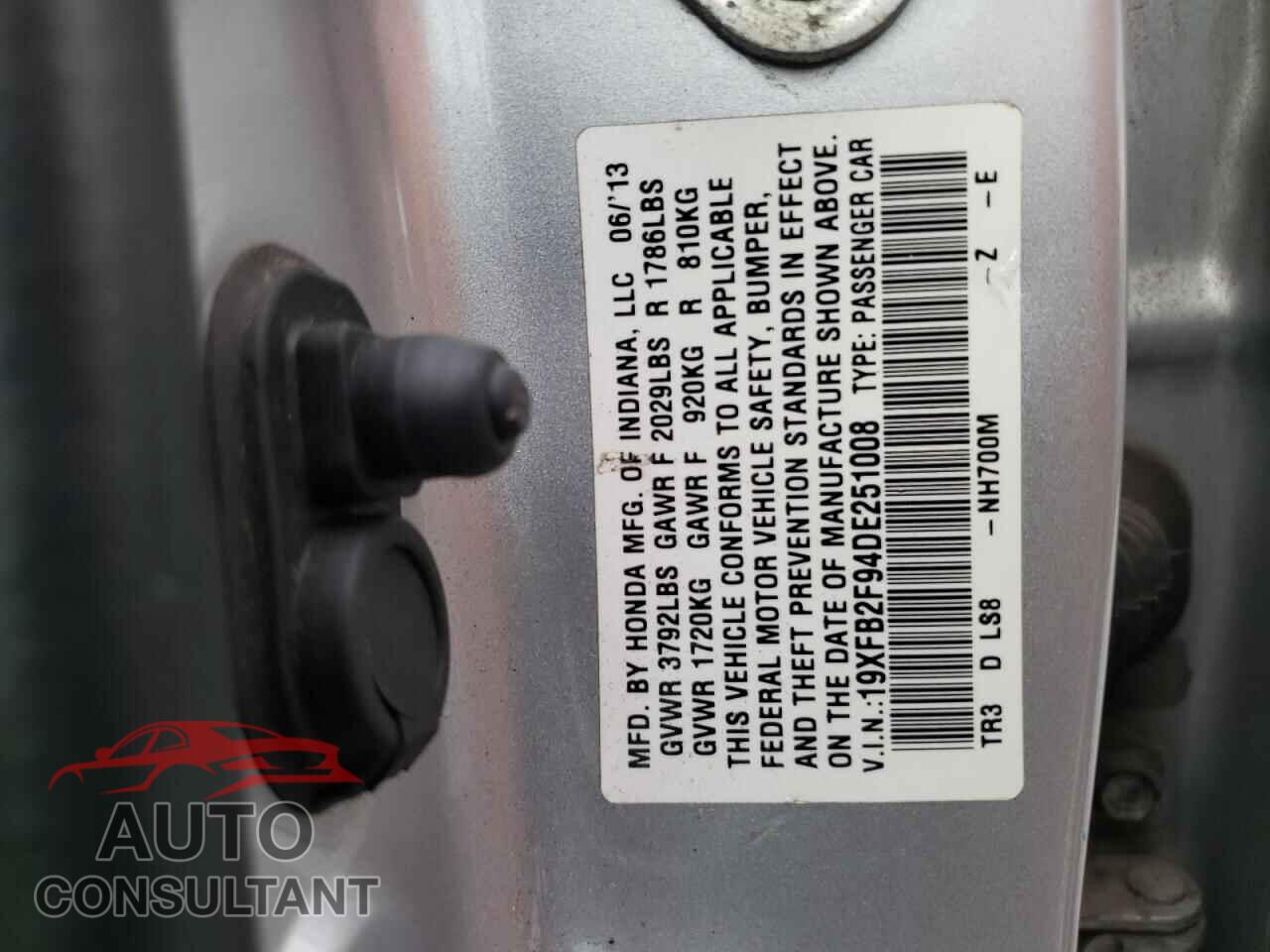 HONDA CIVIC 2013 - 19XFB2F94DE251008