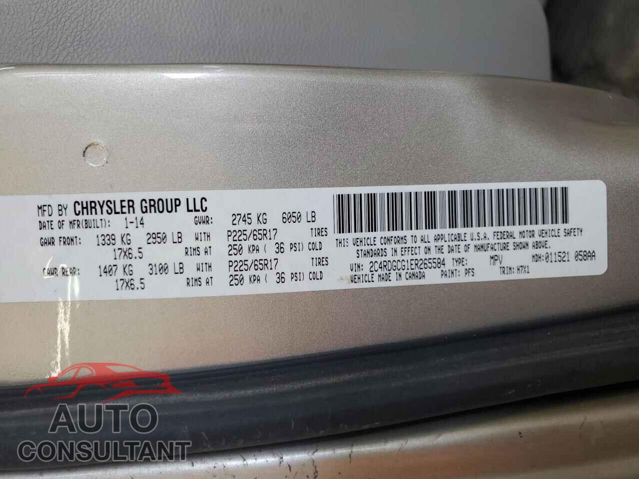 DODGE CARAVAN 2014 - 2C4RDGCG1ER265584
