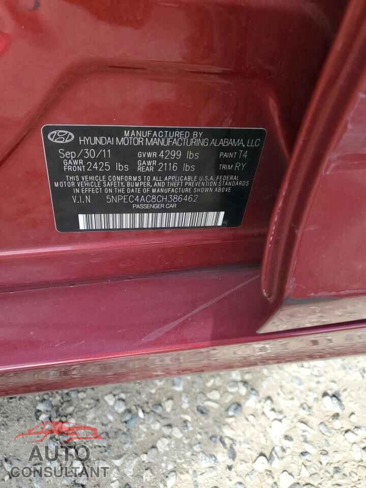 HYUNDAI SONATA 2012 - 5NPEC4AC8CH386462