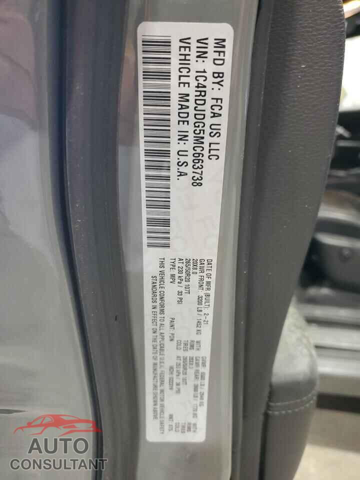 DODGE DURANGO 2021 - 1C4RDJDG5MC663738