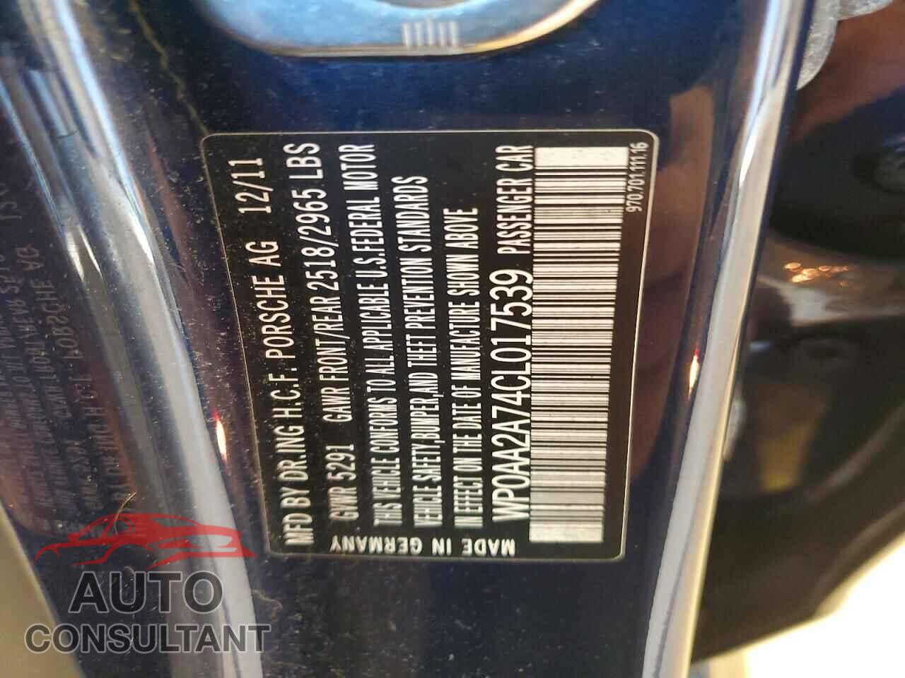 PORSCHE PANAMERA 2012 - WP0AA2A74CL017539